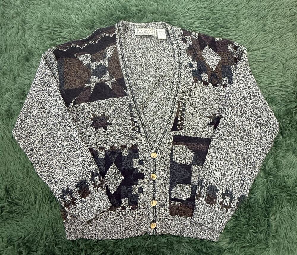 Michael Gerald Men's XL Vintage Aztec Southwestern Pattern Cardigan Sweater